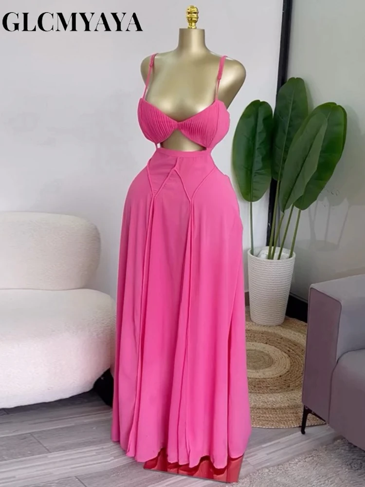 CM.YAYA Women Strap Backless Bra Front Big Swing Maxi Long Dress 2026 Summer Beach Vacation Vintage Sexy Party Evening Dresses