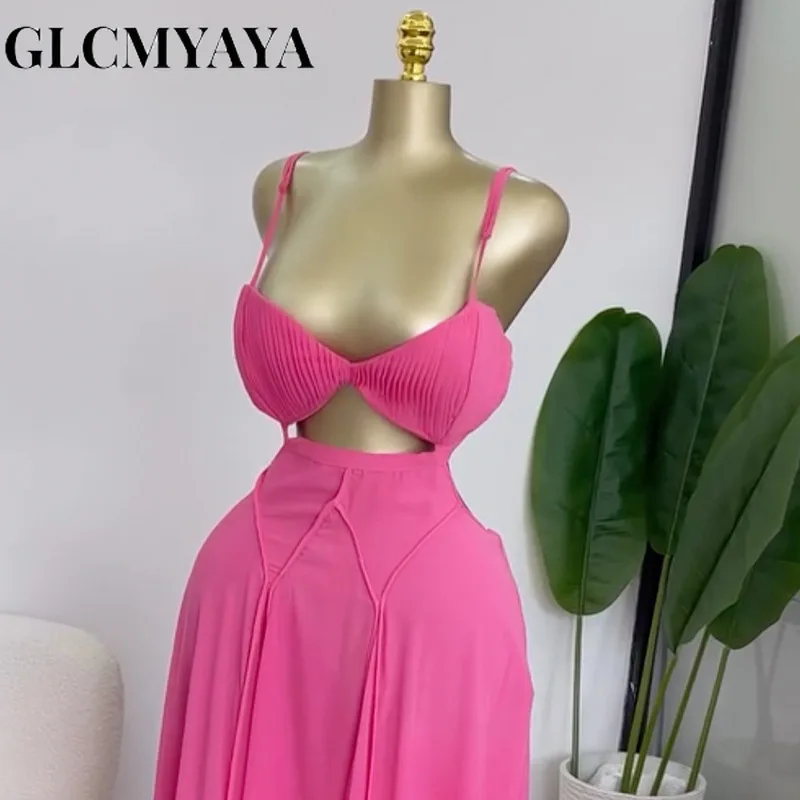 CM.YAYA Women Strap Backless Bra Front Big Swing Maxi Long Dress 2026 Summer Beach Vacation Vintage Sexy Party Evening Dresses