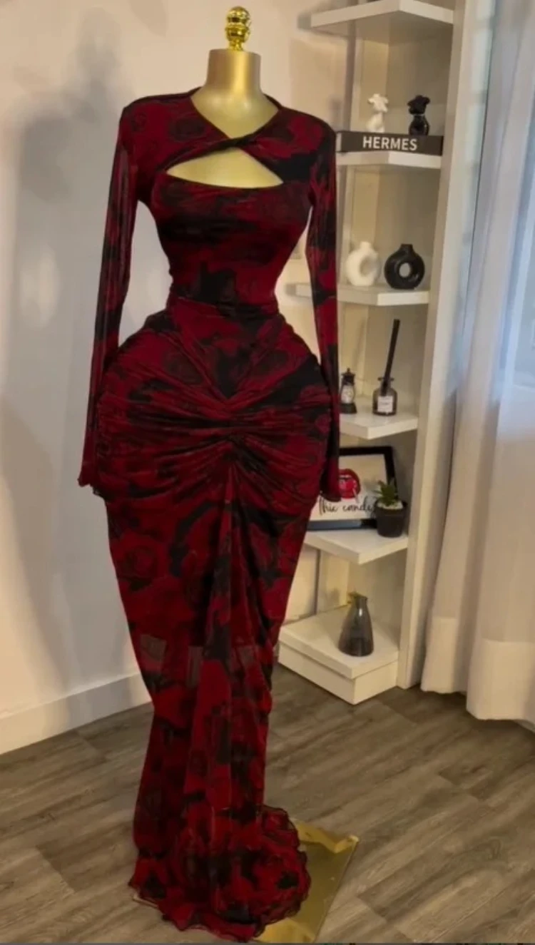 CM.YAYA Women Floral Printed Wrap Neck Cutout Stacked Ruched Midi Bodycon Maxi Dress Sexy Parties Birthday Holiday Long Dresses