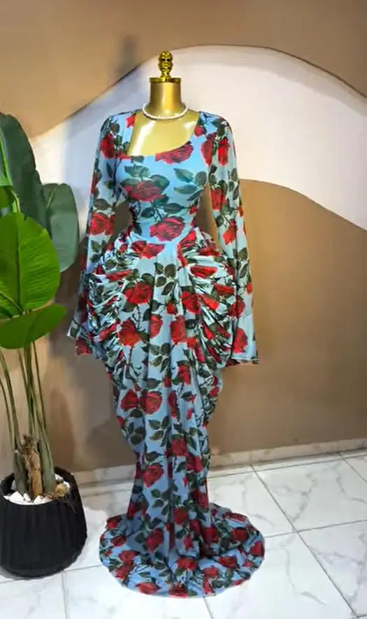 CM.YAYA Women Dot Printed Stacked Ruched Flare Long Sleeve Midi A-line Maxi Long Dress Birthday Party Education Trendy Dresses