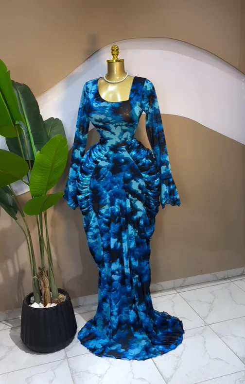 CM.YAYA Women Dot Printed Stacked Ruched Flare Long Sleeve Midi A-line Maxi Long Dress Birthday Party Education Trendy Dresses