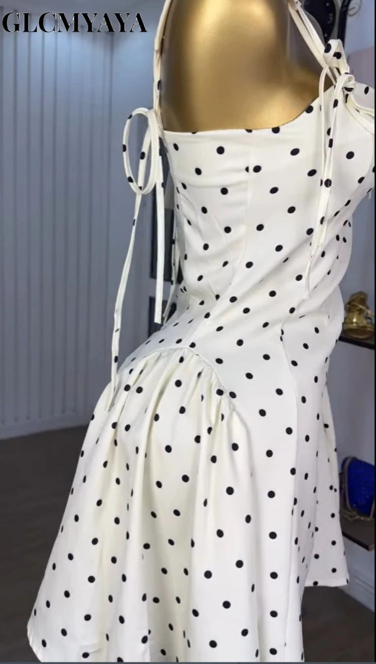 GLCMYAYA Women Dot Printed Slash Neck Tank A-line Smock Mini Dress 2025 Summer Vacation Holiday Party Birthday Dresses Vestiods