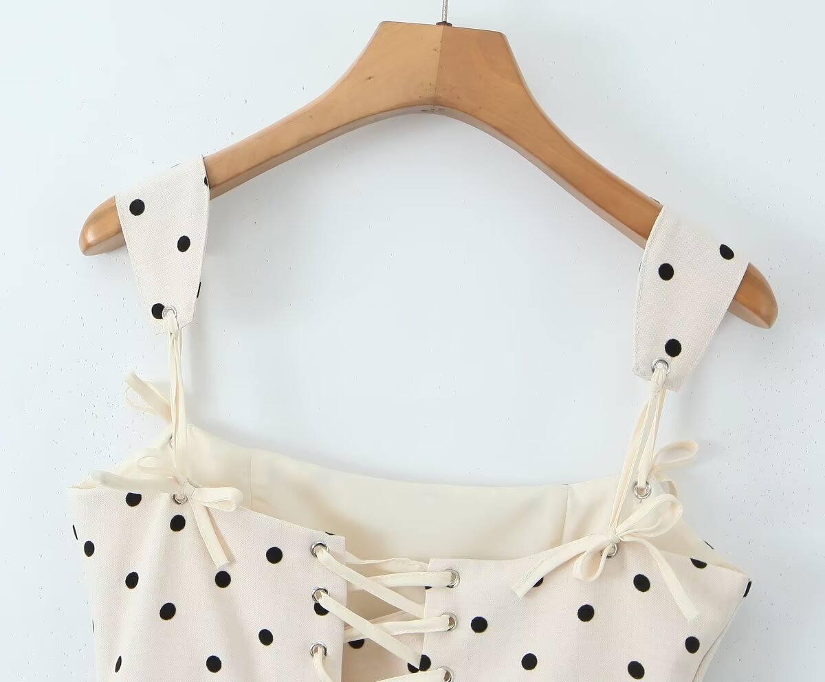 GLCMYAYA Women Dot Printed Slash Neck Tank A-line Smock Mini Dress 2025 Summer Vacation Holiday Party Birthday Dresses Vestiods