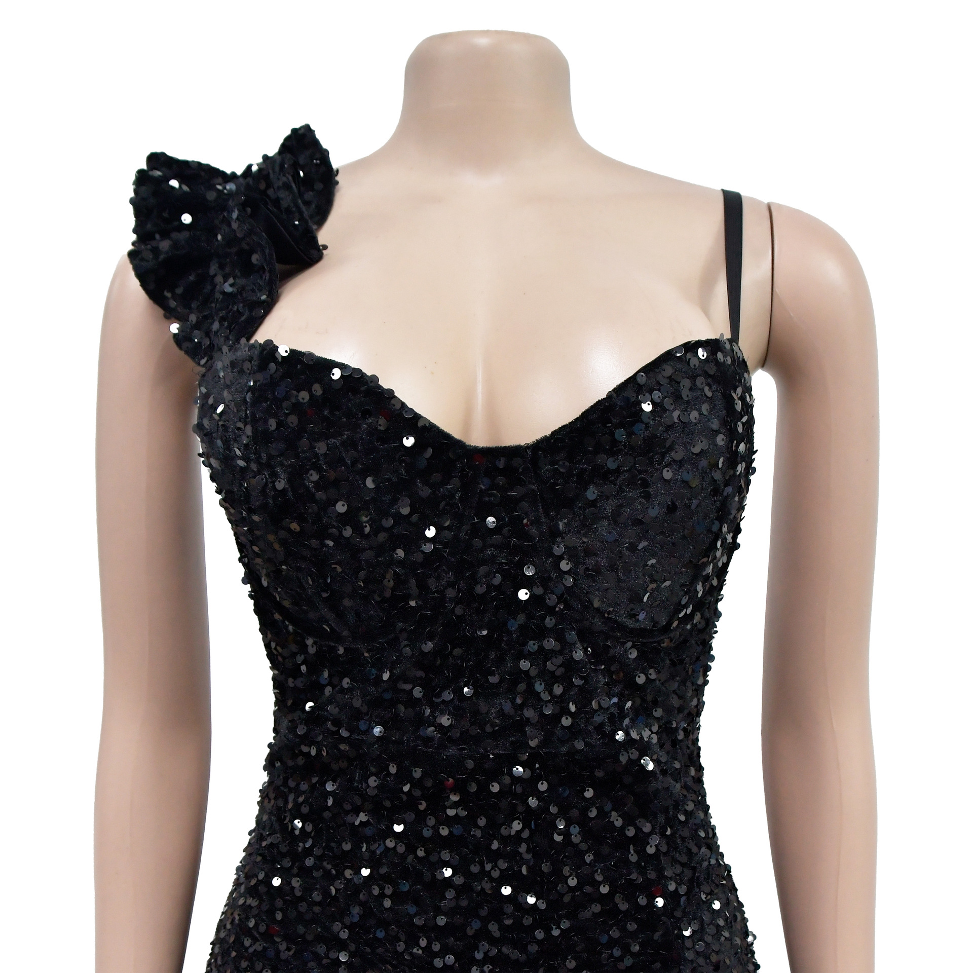 CM.YAYA Women One Shoulder Open Back Sequined High Side Split Mermaid Maxi Dress 2023 Sexy Club Evening Party Dresses Vestidos