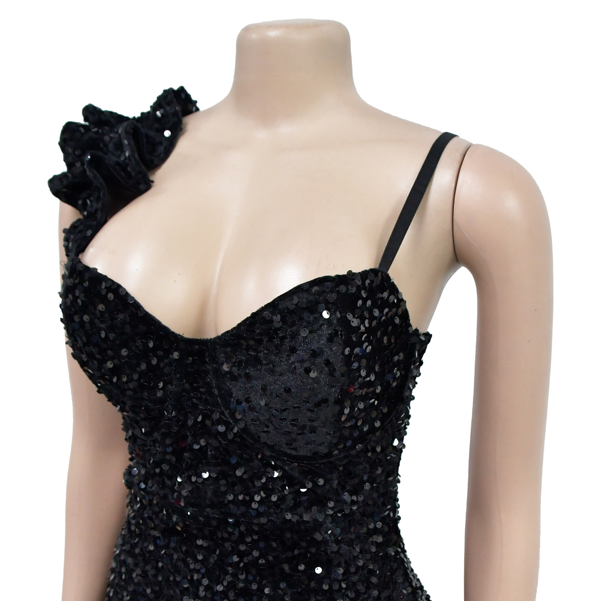 CM.YAYA Women One Shoulder Open Back Sequined High Side Split Mermaid Maxi Dress 2023 Sexy Club Evening Party Dresses Vestidos