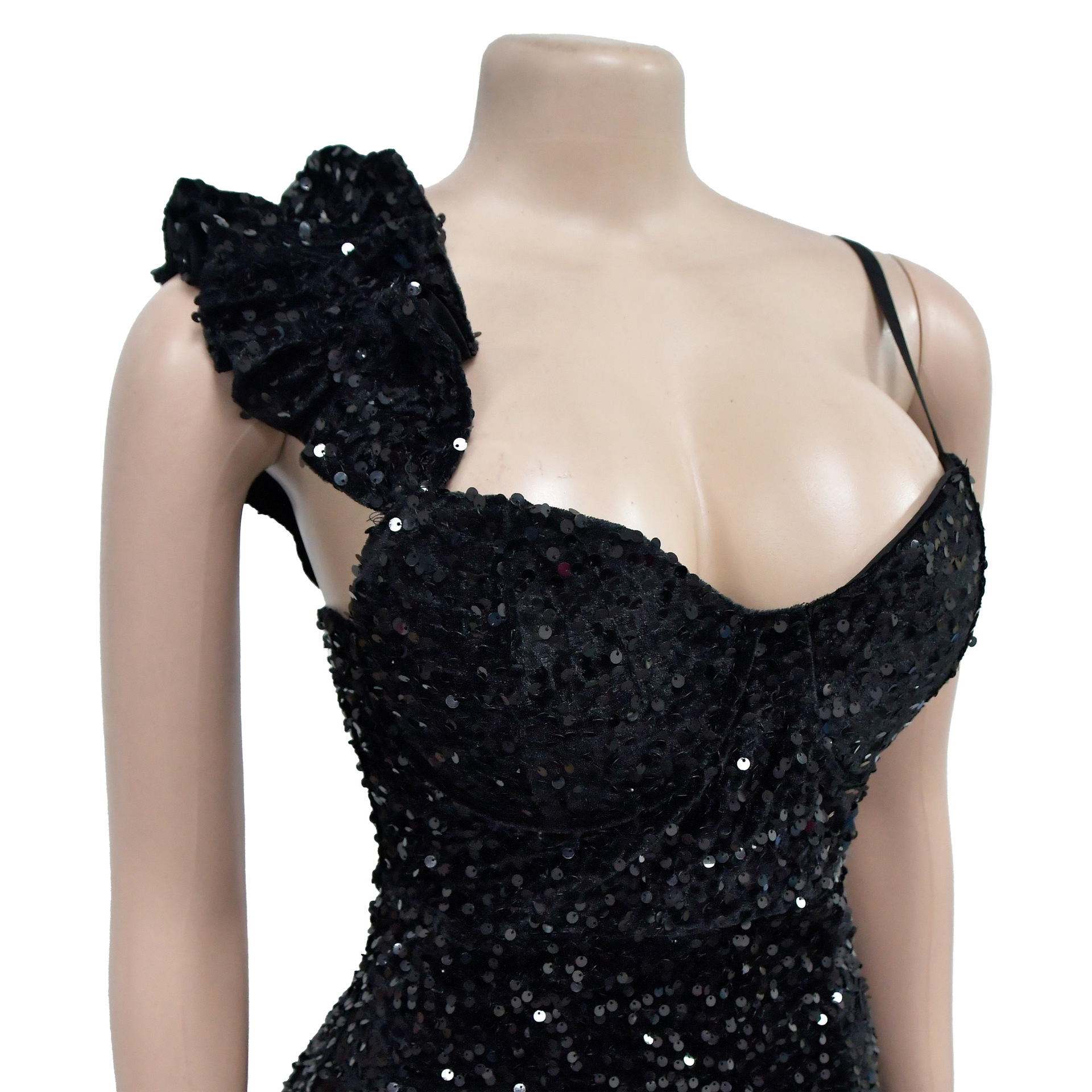 CM.YAYA Women One Shoulder Open Back Sequined High Side Split Mermaid Maxi Dress 2023 Sexy Club Evening Party Dresses Vestidos