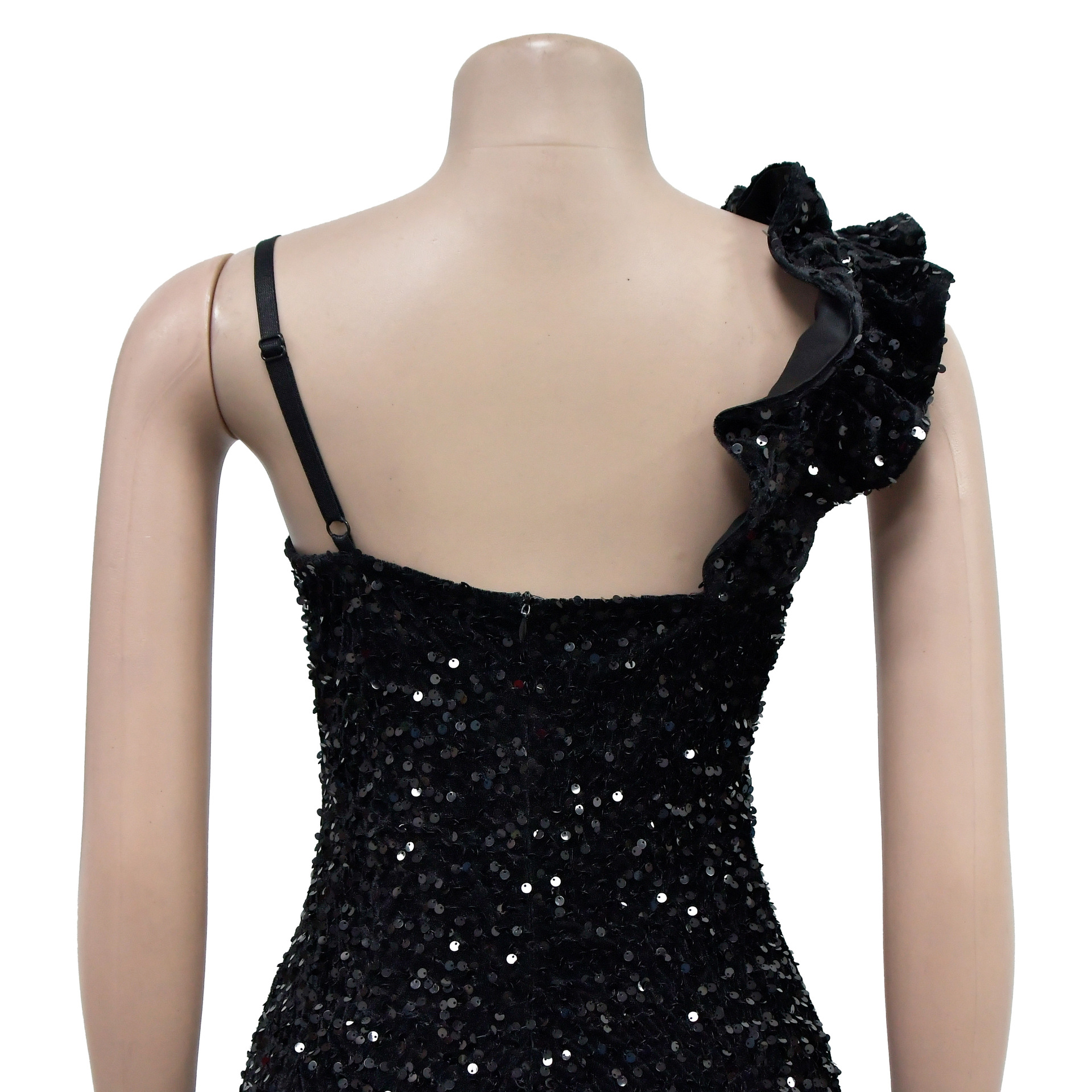 CM.YAYA Women One Shoulder Open Back Sequined High Side Split Mermaid Maxi Dress 2023 Sexy Club Evening Party Dresses Vestidos