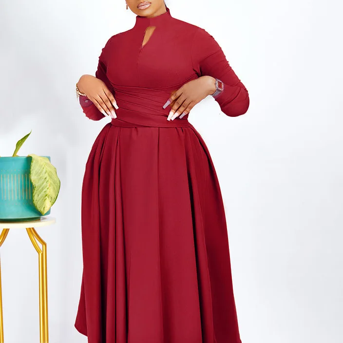 CM.YAYA Women Long Sleeve Draped High Waist Tunic Big Swing Maxi Dress 2023 OL Winter Street Vintage Ball Gown Dresses Vestidos