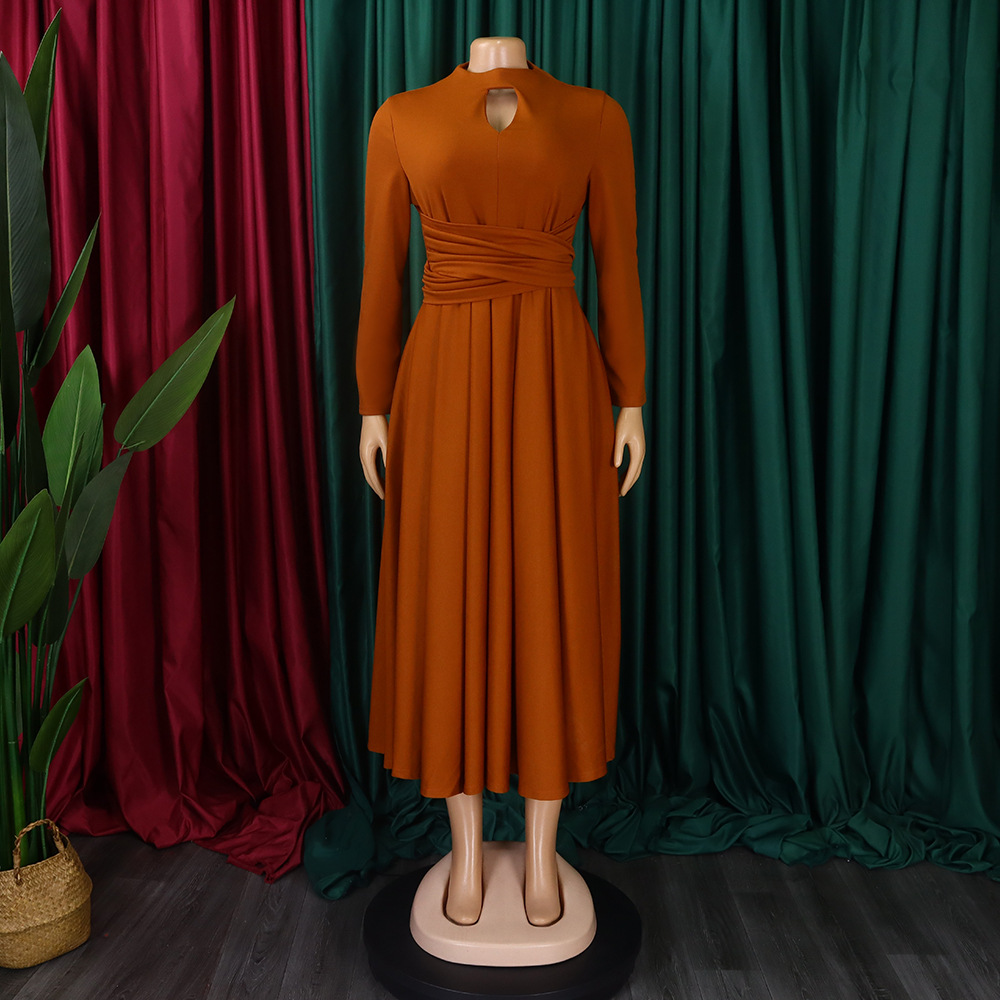 CM.YAYA Women Long Sleeve Draped High Waist Tunic Big Swing Maxi Dress 2023 OL Winter Street Vintage Ball Gown Dresses Vestidos