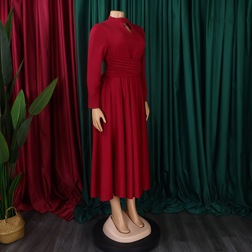 CM.YAYA Women Long Sleeve Draped High Waist Tunic Big Swing Maxi Dress 2023 OL Winter Street Vintage Ball Gown Dresses Vestidos