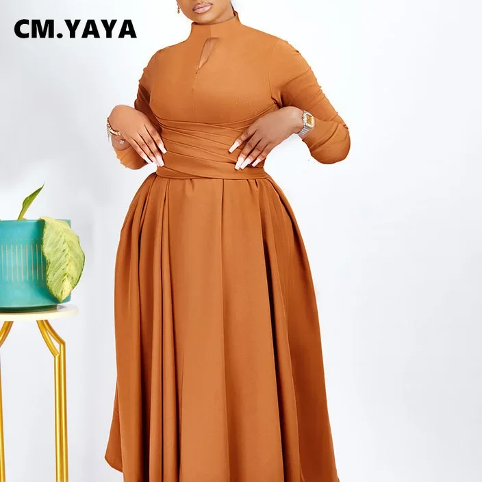 CM.YAYA Women Long Sleeve Draped High Waist Tunic Big Swing Maxi Dress 2023 OL Winter Street Vintage Ball Gown Dresses Vestidos CM.YAYA Women Long Sleeve Draped High Waist Tunic Big Swing Maxi Dress 2023 OL Winter Street Vintage Ball Gown Dresses Vestidos