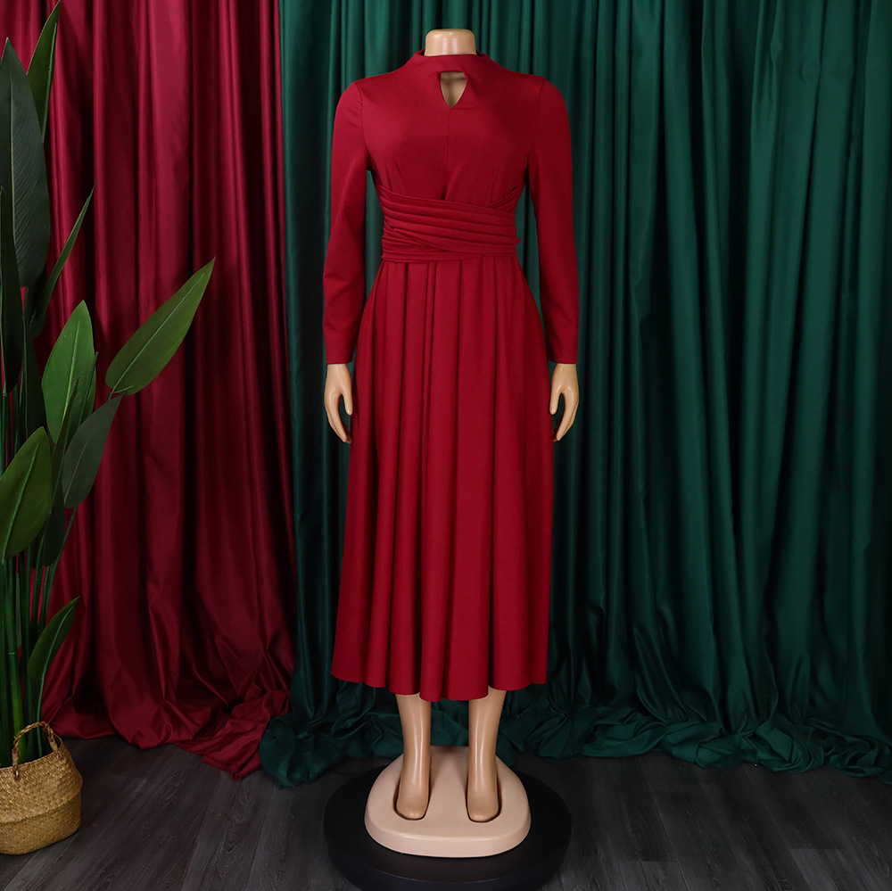 CM.YAYA Women Long Sleeve Draped High Waist Tunic Big Swing Maxi Dress 2023 OL Winter Street Vintage Ball Gown Dresses Vestidos