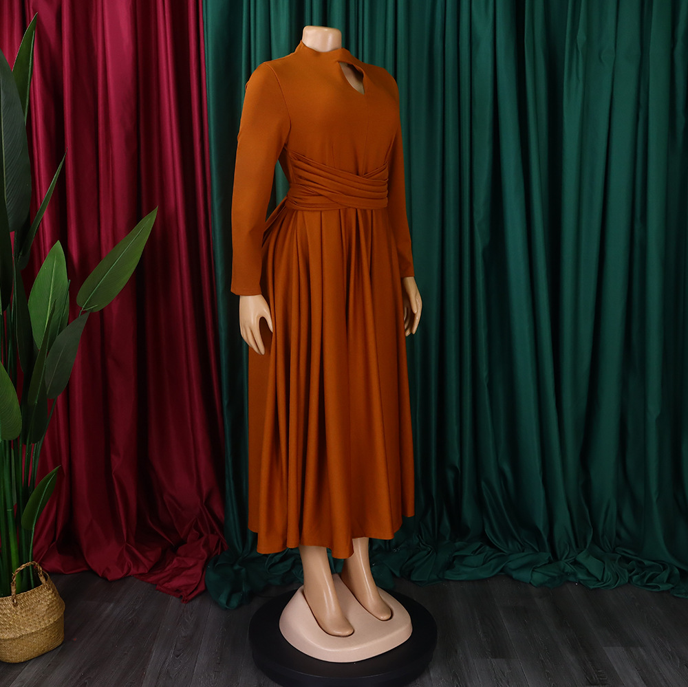 CM.YAYA Women Long Sleeve Draped High Waist Tunic Big Swing Maxi Dress 2023 OL Winter Street Vintage Ball Gown Dresses Vestidos