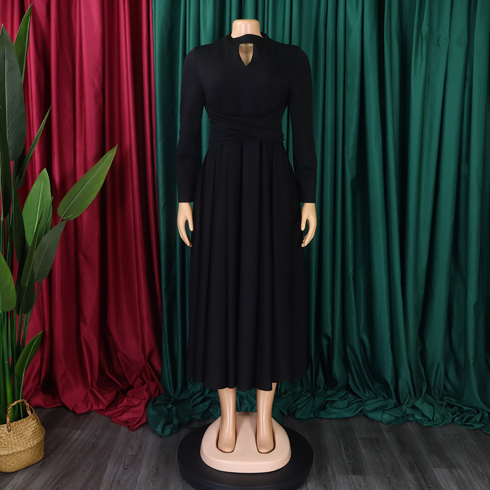 CM.YAYA Women Long Sleeve Draped High Waist Tunic Big Swing Maxi Dress 2023 OL Winter Street Vintage Ball Gown Dresses Vestidos