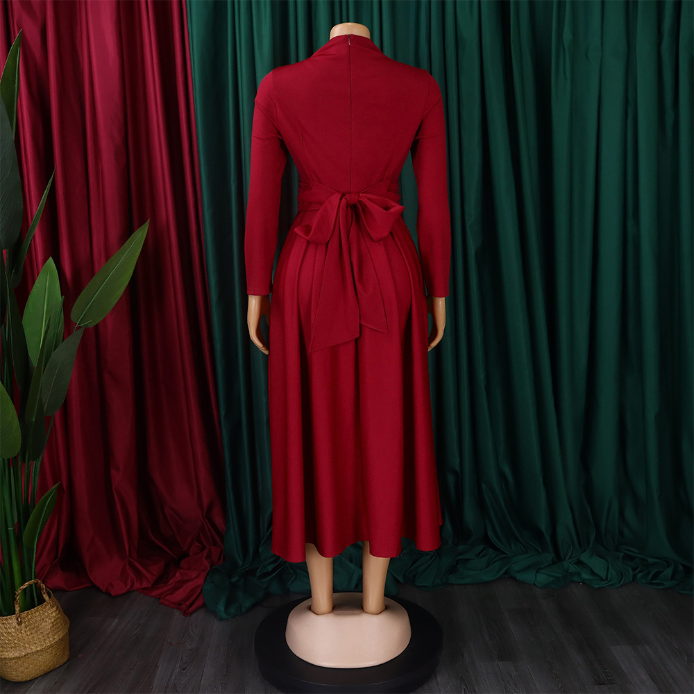 CM.YAYA Women Long Sleeve Draped High Waist Tunic Big Swing Maxi Dress 2023 OL Winter Street Vintage Ball Gown Dresses Vestidos