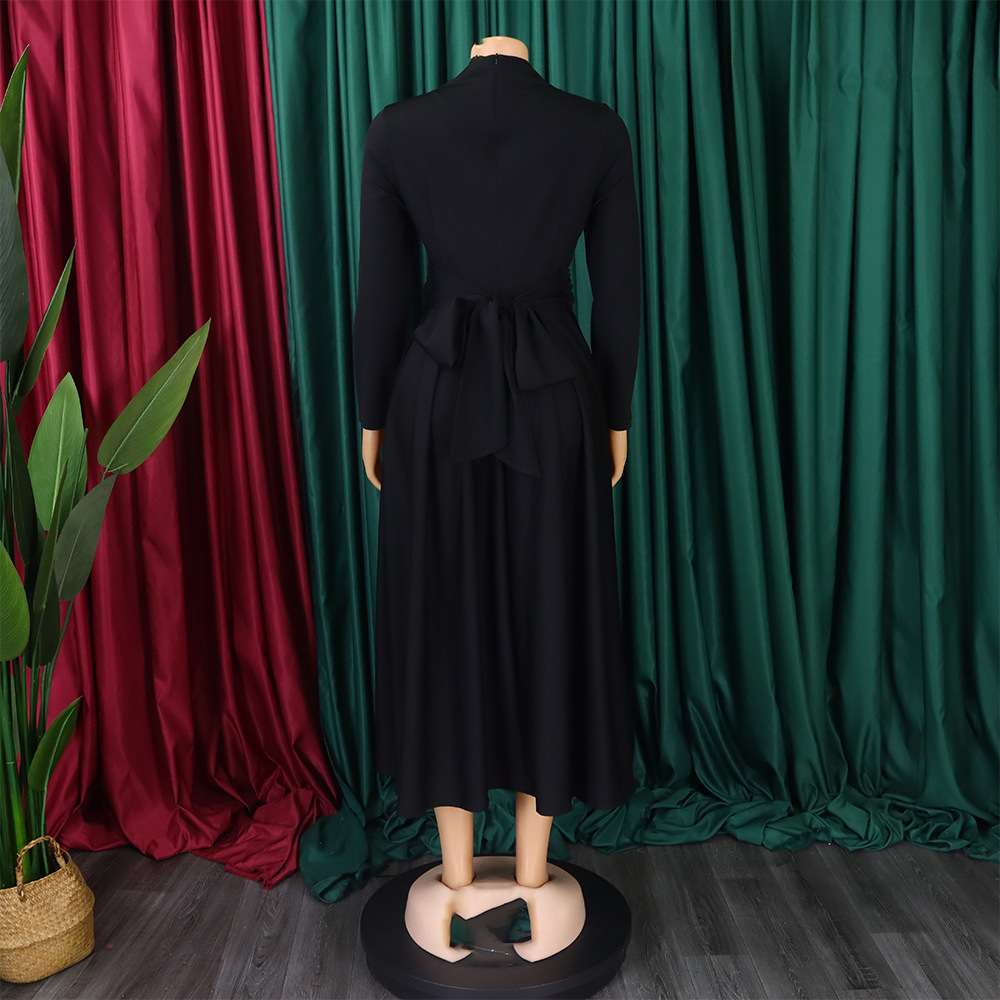 CM.YAYA Women Long Sleeve Draped High Waist Tunic Big Swing Maxi Dress 2023 OL Winter Street Vintage Ball Gown Dresses Vestidos