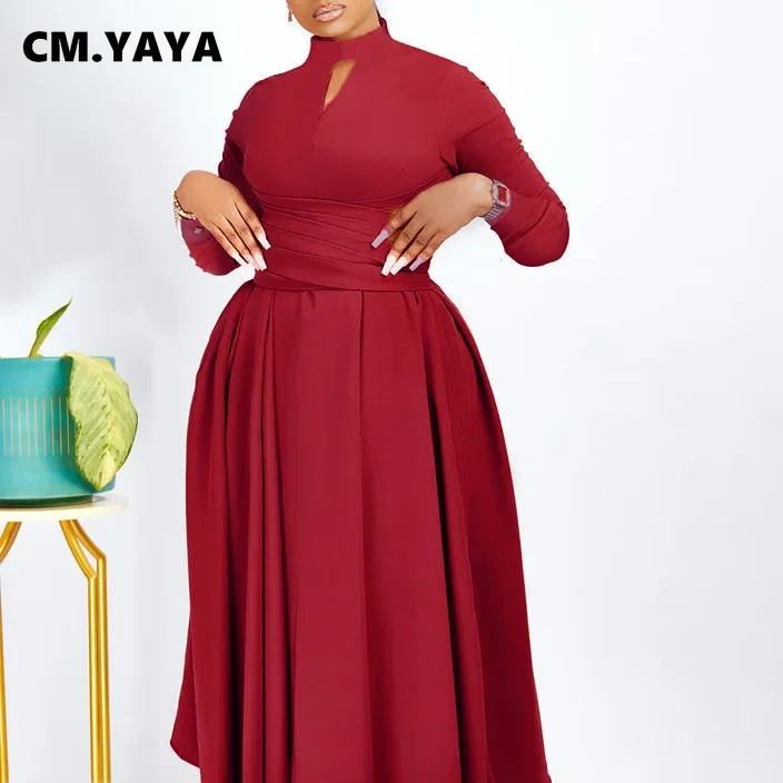 CM.YAYA Women Long Sleeve Draped High Waist Tunic Big Swing Maxi Dress 2023 OL Winter Street Vintage Ball Gown Dresses Vestidos CM.YAYA Women Long Sleeve Draped High Waist Tunic Big Swing Maxi Dress 2023 OL Winter Street Vintage Ball Gown Dresses Vestidos