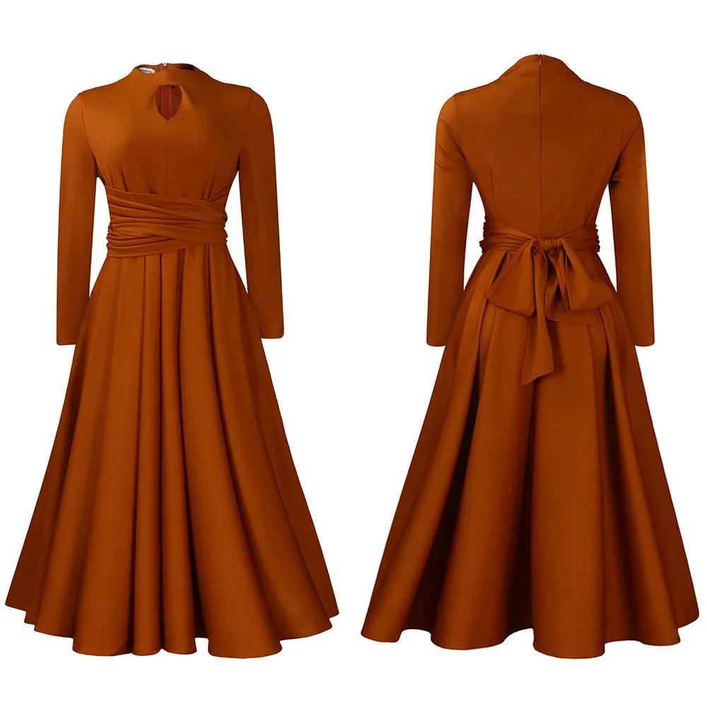 CM.YAYA Women Long Sleeve Draped High Waist Tunic Big Swing Maxi Dress 2023 OL Winter Street Vintage Ball Gown Dresses Vestidos CM.YAYA Women Long Sleeve Draped High Waist Tunic Big Swing Maxi Dress 2023 OL Winter Street Vintage Ball Gown Dresses Vestidos
