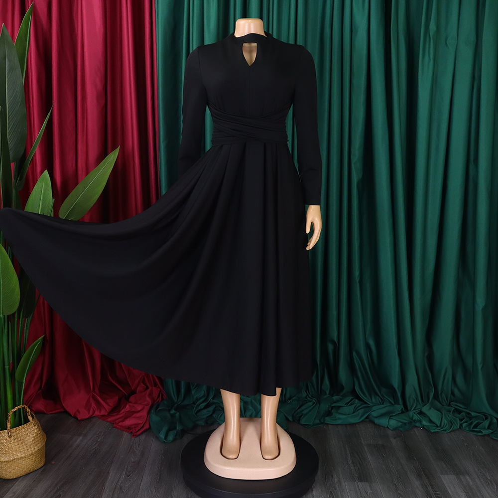 CM.YAYA Women Long Sleeve Draped High Waist Tunic Big Swing Maxi Dress 2023 OL Winter Street Vintage Ball Gown Dresses Vestidos