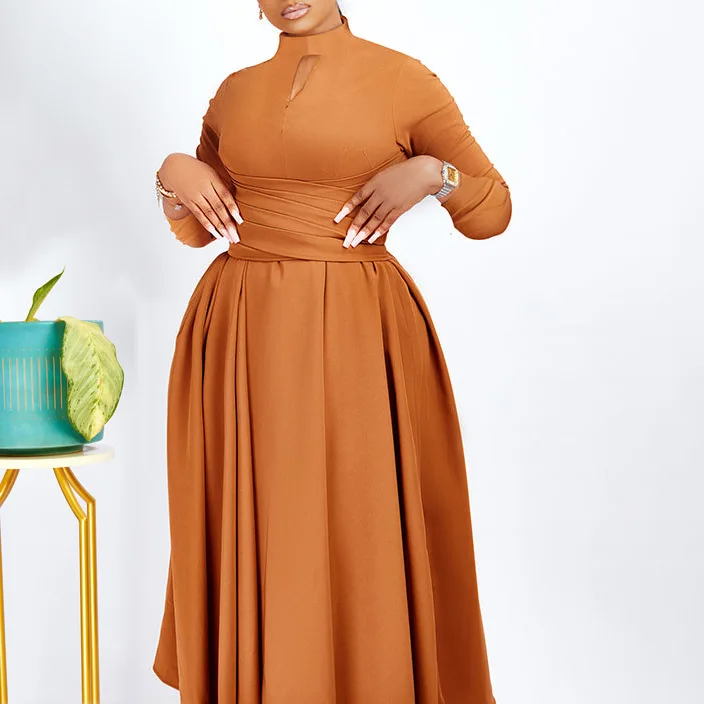 CM.YAYA Women Long Sleeve Draped High Waist Tunic Big Swing Maxi Dress 2023 OL Winter Street Vintage Ball Gown Dresses Vestidos