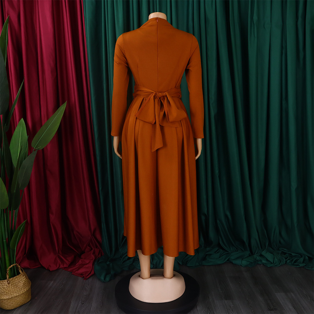 CM.YAYA Women Long Sleeve Draped High Waist Tunic Big Swing Maxi Dress 2023 OL Winter Street Vintage Ball Gown Dresses Vestidos