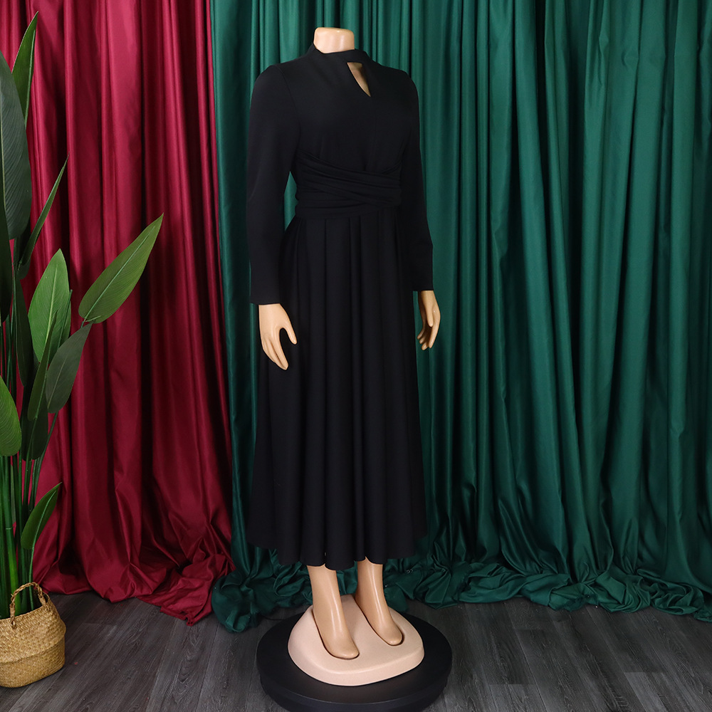 CM.YAYA Women Long Sleeve Draped High Waist Tunic Big Swing Maxi Dress 2023 OL Winter Street Vintage Ball Gown Dresses Vestidos