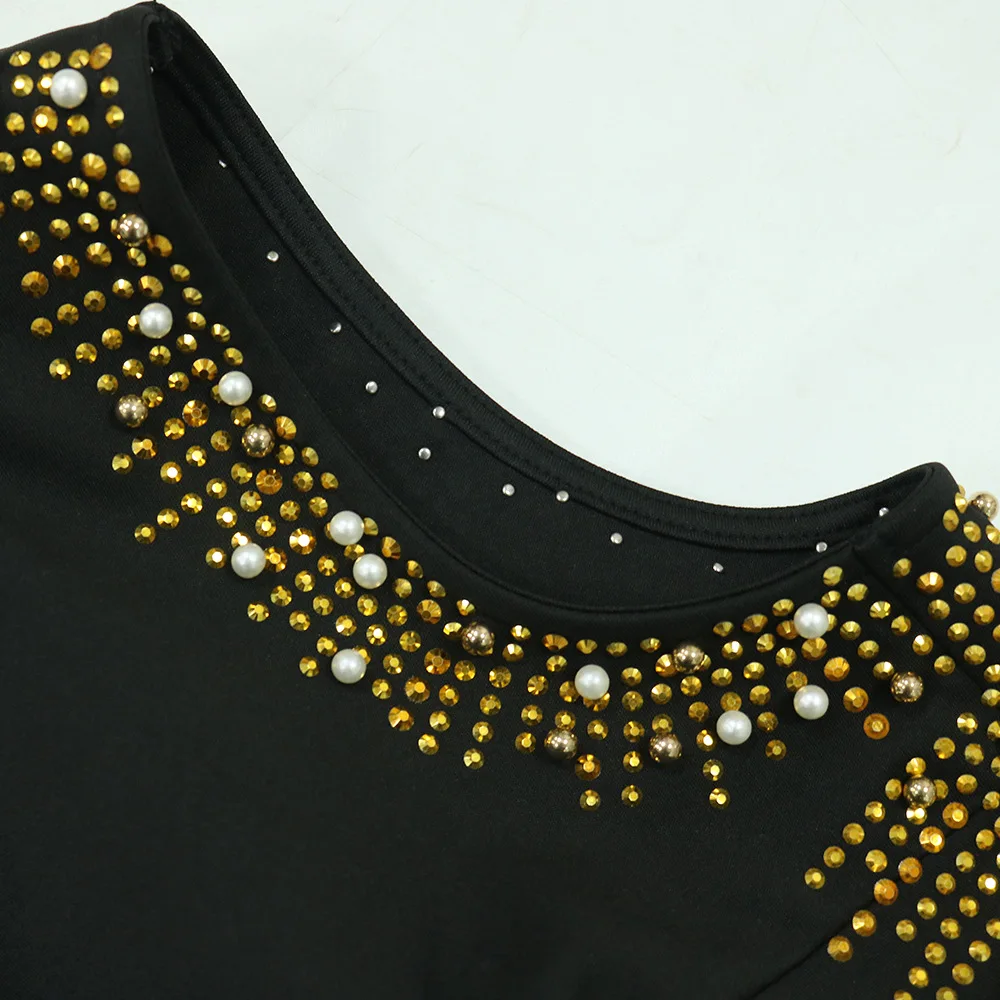 CM.YAYA Fall Diamonds Hot Rhinestones Tassel O-neck Women Sleeveless Bodycon Long Dress Birthday Party Evening Prom Maxi Dresses