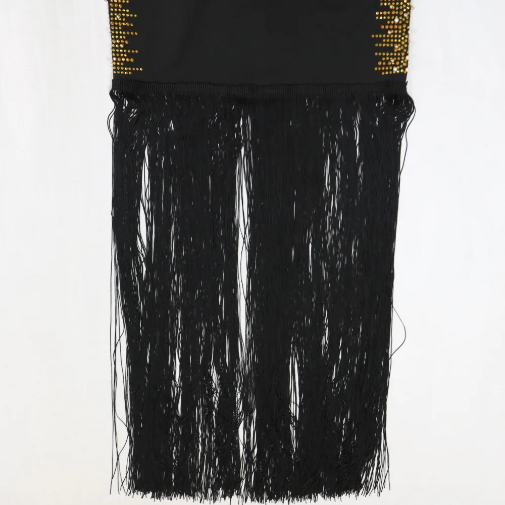 CM.YAYA Fall Diamonds Hot Rhinestones Tassel O-neck Women Sleeveless Bodycon Long Dress Birthday Party Evening Prom Maxi Dresses