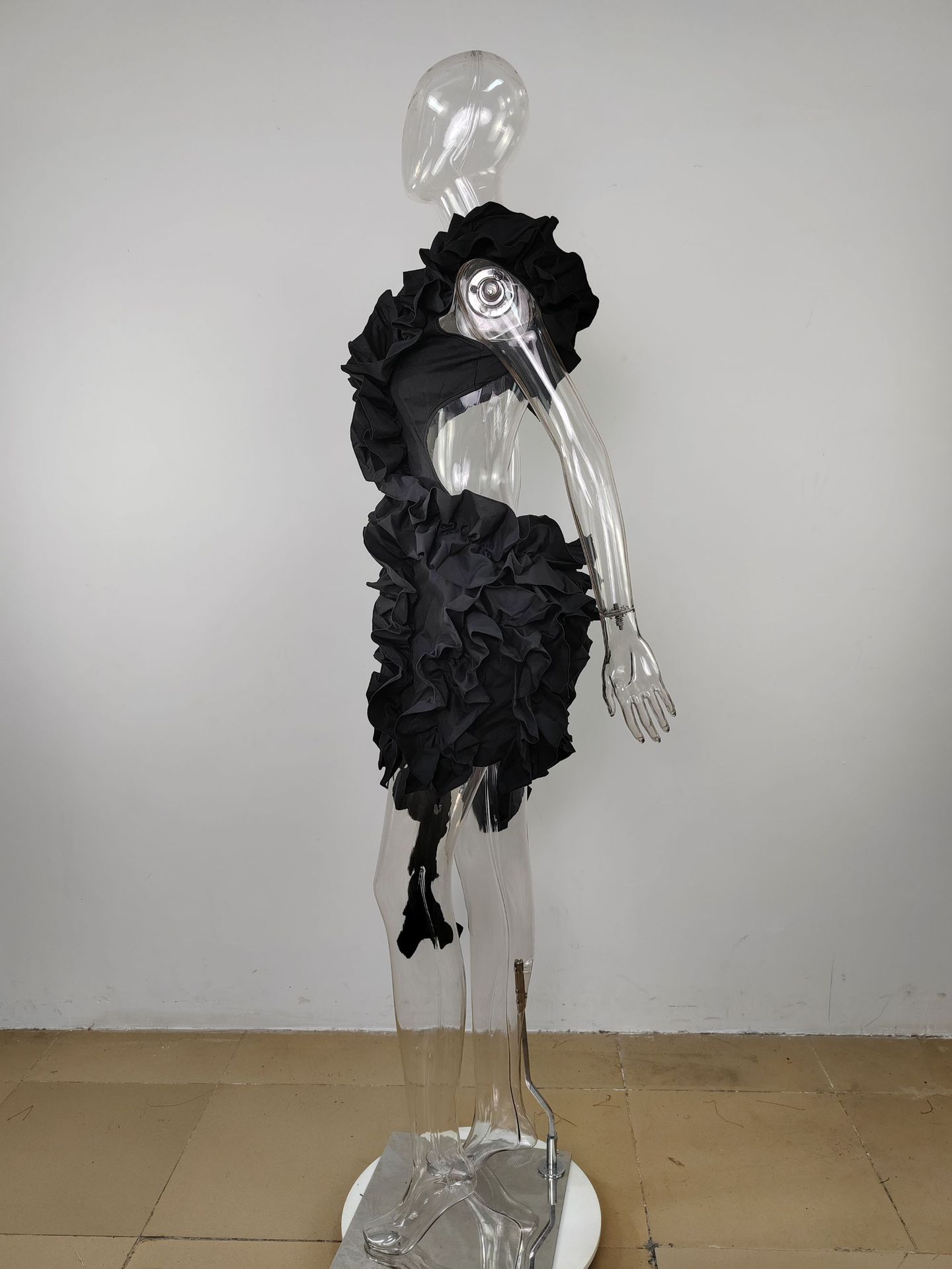 CM.YAYA Women Edible Tree Fungus Tierred High Low Asymmetrical Ball Gown Dress 2023 Sexy Club Party Evening High Street Dresses