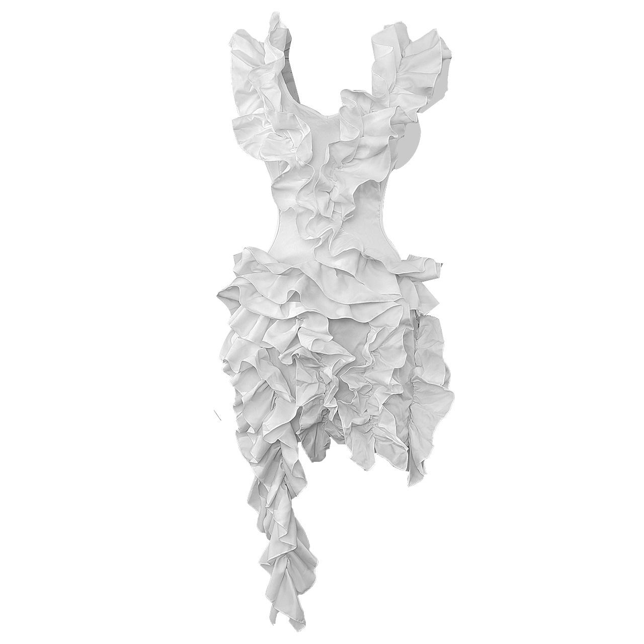 CM.YAYA Women Edible Tree Fungus Tierred High Low Asymmetrical Ball Gown Dress 2023 Sexy Club Party Evening High Street Dresses