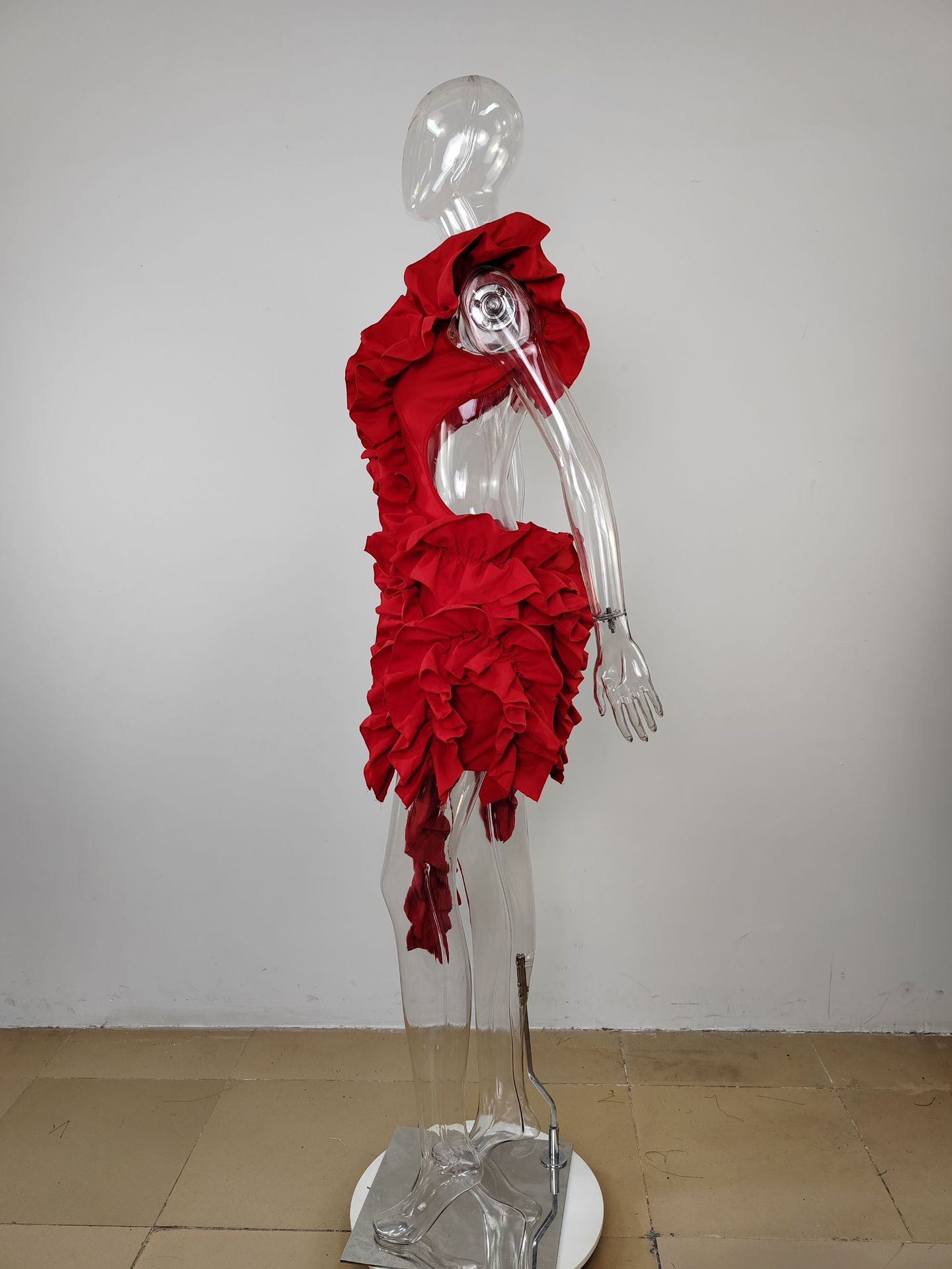 CM.YAYA Women Edible Tree Fungus Tierred High Low Asymmetrical Ball Gown Dress 2023 Sexy Club Party Evening High Street Dresses