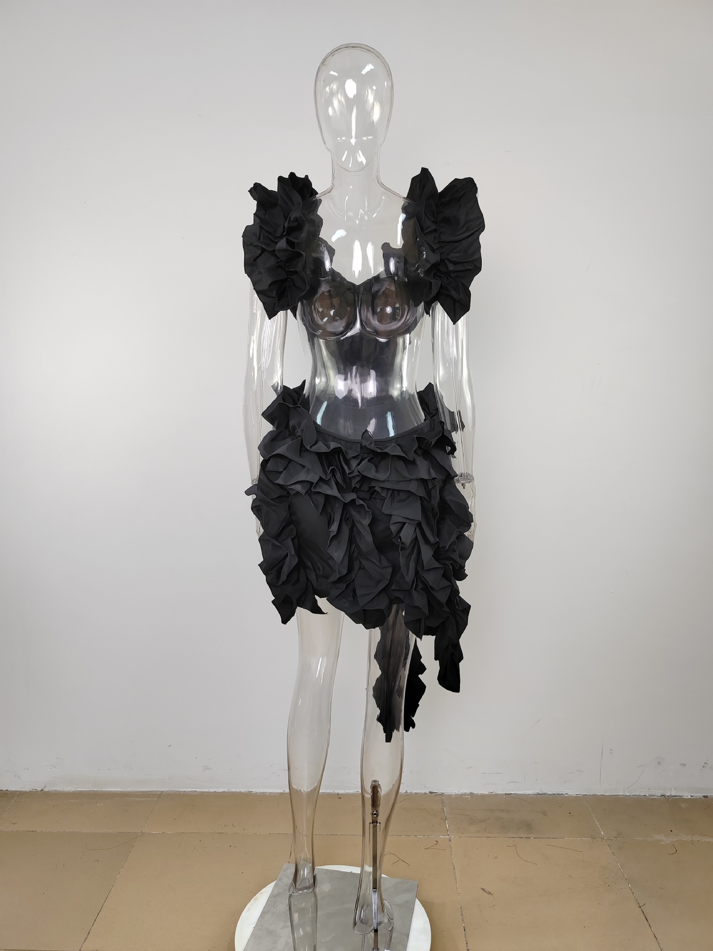 CM.YAYA Women Edible Tree Fungus Tierred High Low Asymmetrical Ball Gown Dress 2023 Sexy Club Party Evening High Street Dresses