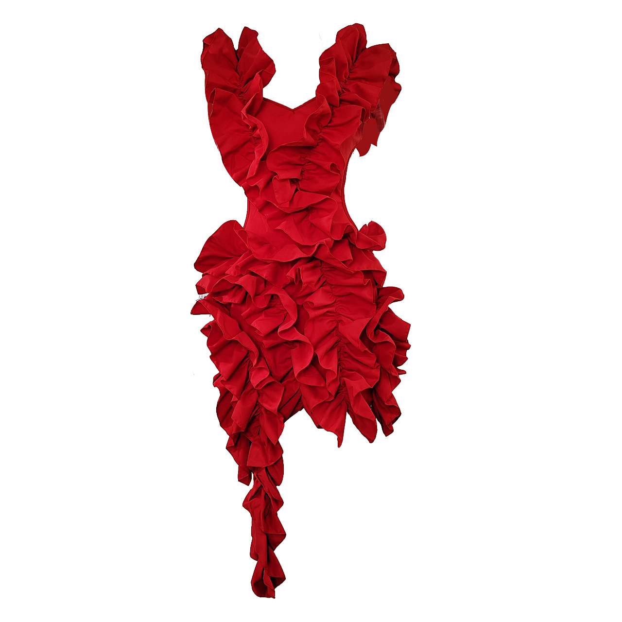 CM.YAYA Women Edible Tree Fungus Tierred High Low Asymmetrical Ball Gown Dress 2023 Sexy Club Party Evening High Street Dresses