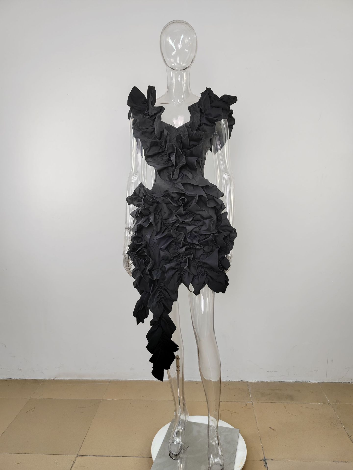 CM.YAYA Women Edible Tree Fungus Tierred High Low Asymmetrical Ball Gown Dress 2023 Sexy Club Party Evening High Street Dresses