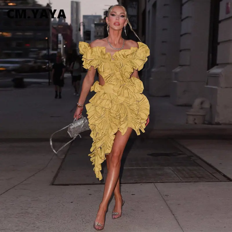 CM.YAYA Women Edible Tree Fungus Tierred High Low Asymmetrical Ball Gown Dress 2023 Sexy Club Party Evening High Street Dresses CM.YAYA Women Edible Tree Fungus Tierred High Low Asymmetrical Ball Gown Dress 2023 Sexy Club Party Evening High Street Dresses