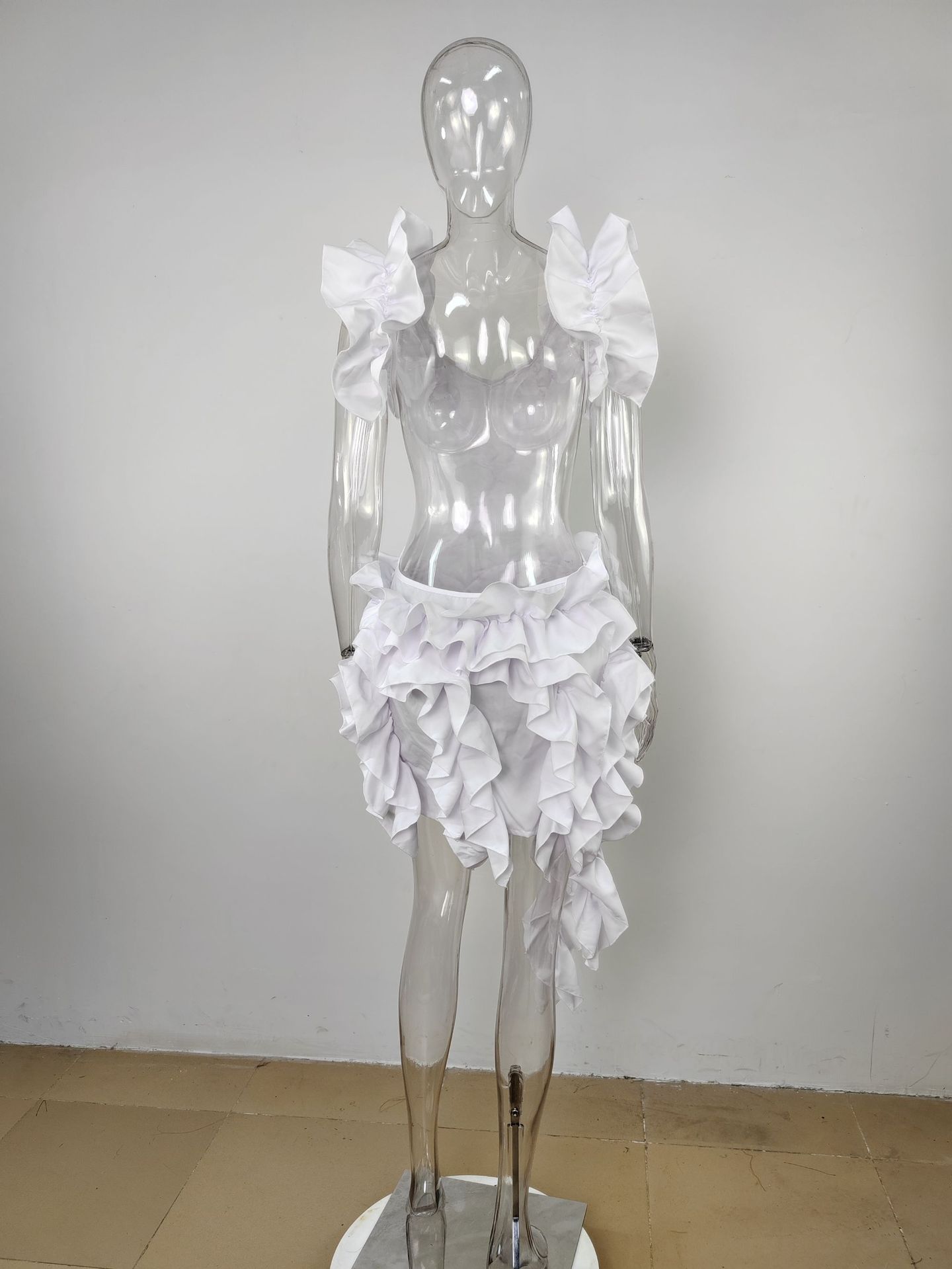 CM.YAYA Women Edible Tree Fungus Tierred High Low Asymmetrical Ball Gown Dress 2023 Sexy Club Party Evening High Street Dresses