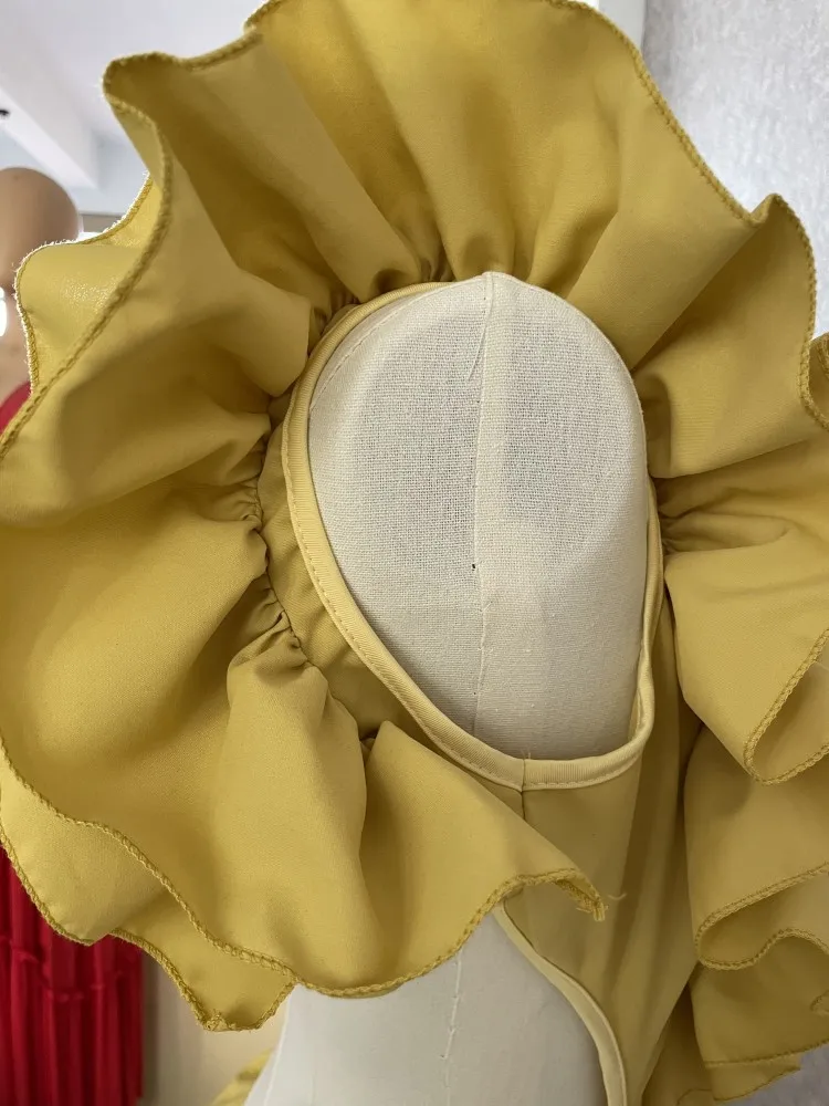 CM.YAYA Women Edible Tree Fungus Tierred High Low Asymmetrical Ball Gown Dress 2023 Sexy Club Party Evening High Street Dresses