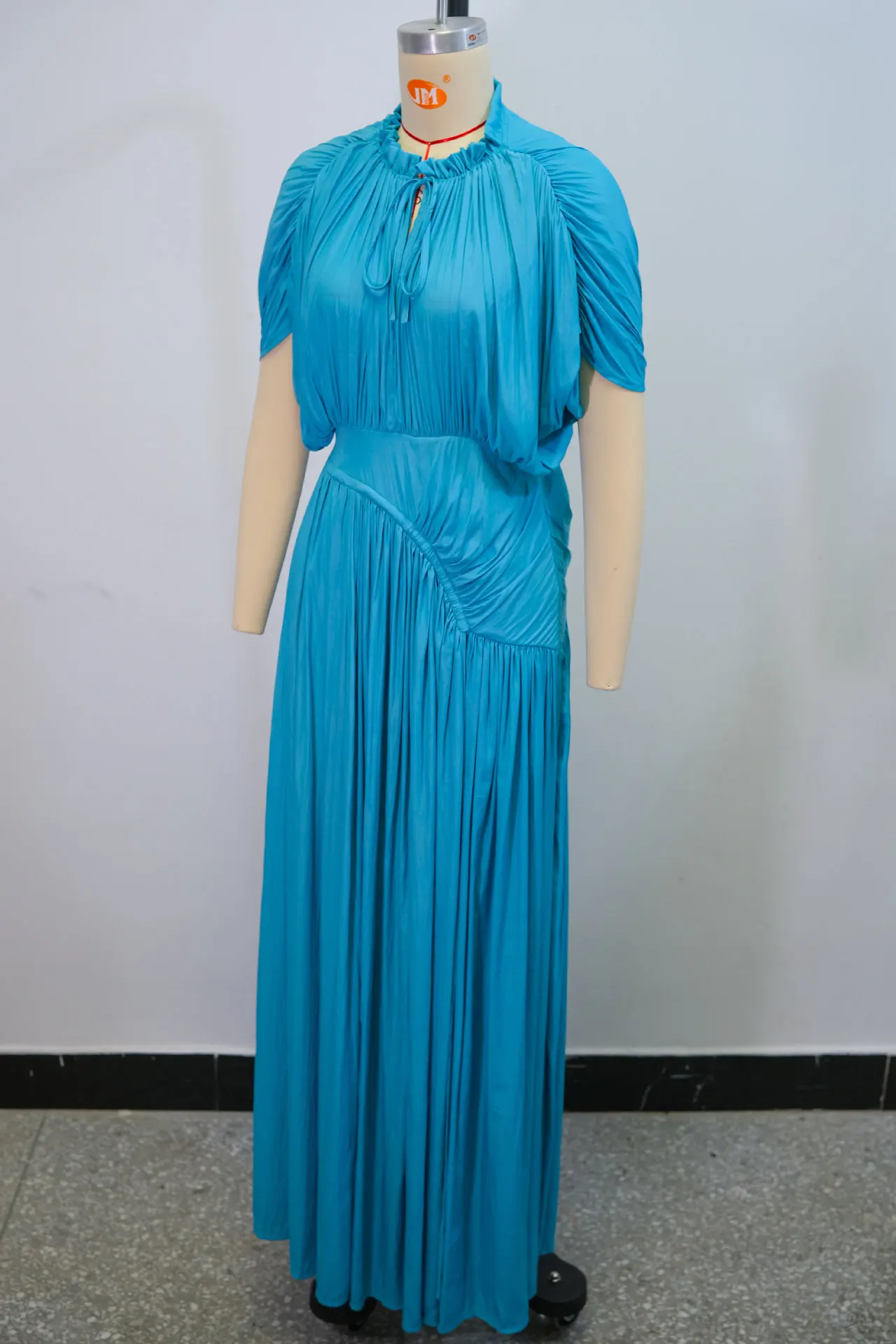 GLCMYAYA Women Short Sleeve Ruched Stacked O-neck Pleated Maxi Long Dress Evening Birthday Party Sexy Vacation Elegant Dresses