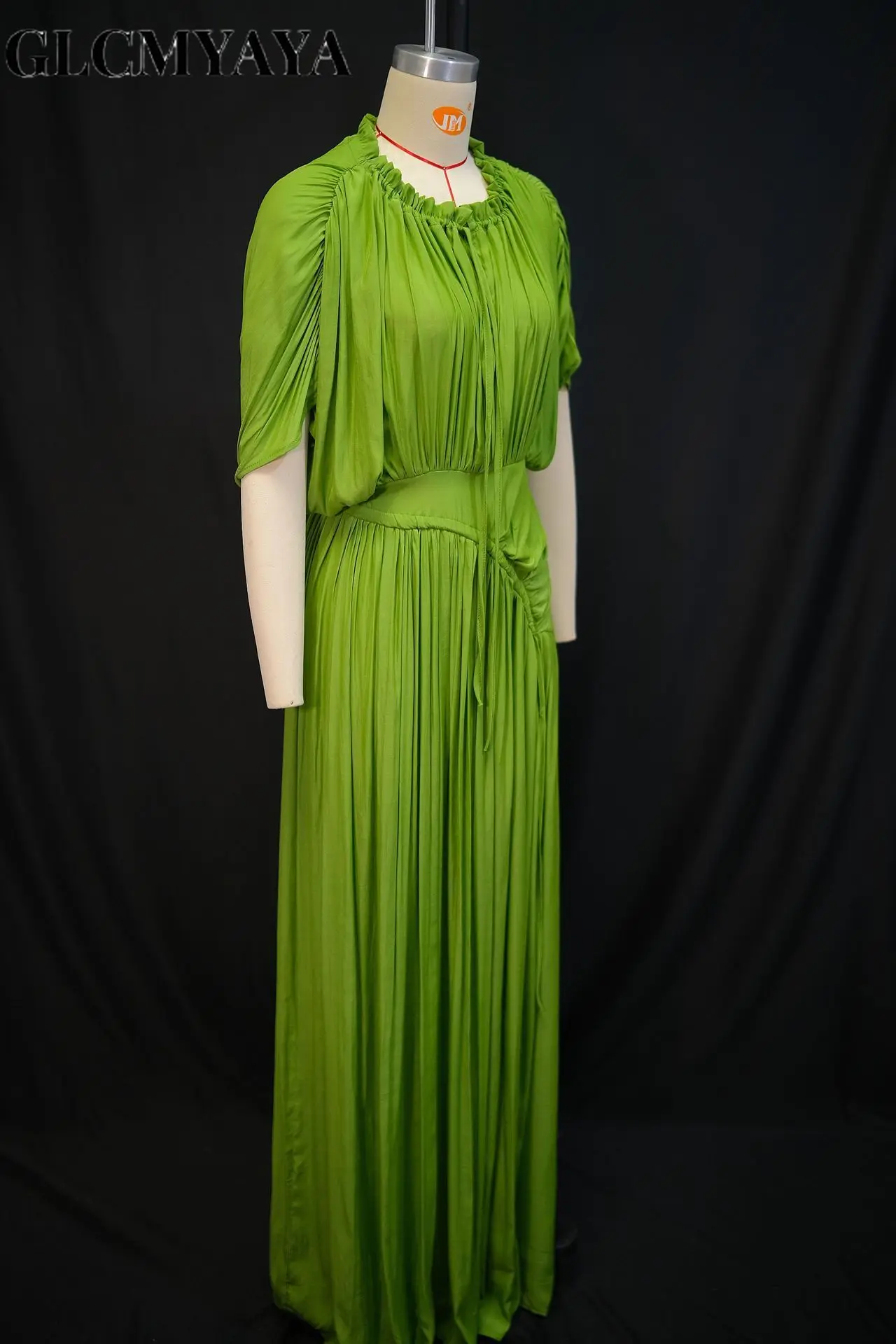 GLCMYAYA Women Short Sleeve Ruched Stacked O-neck Pleated Maxi Long Dress Evening Birthday Party Sexy Vacation Elegant Dresses