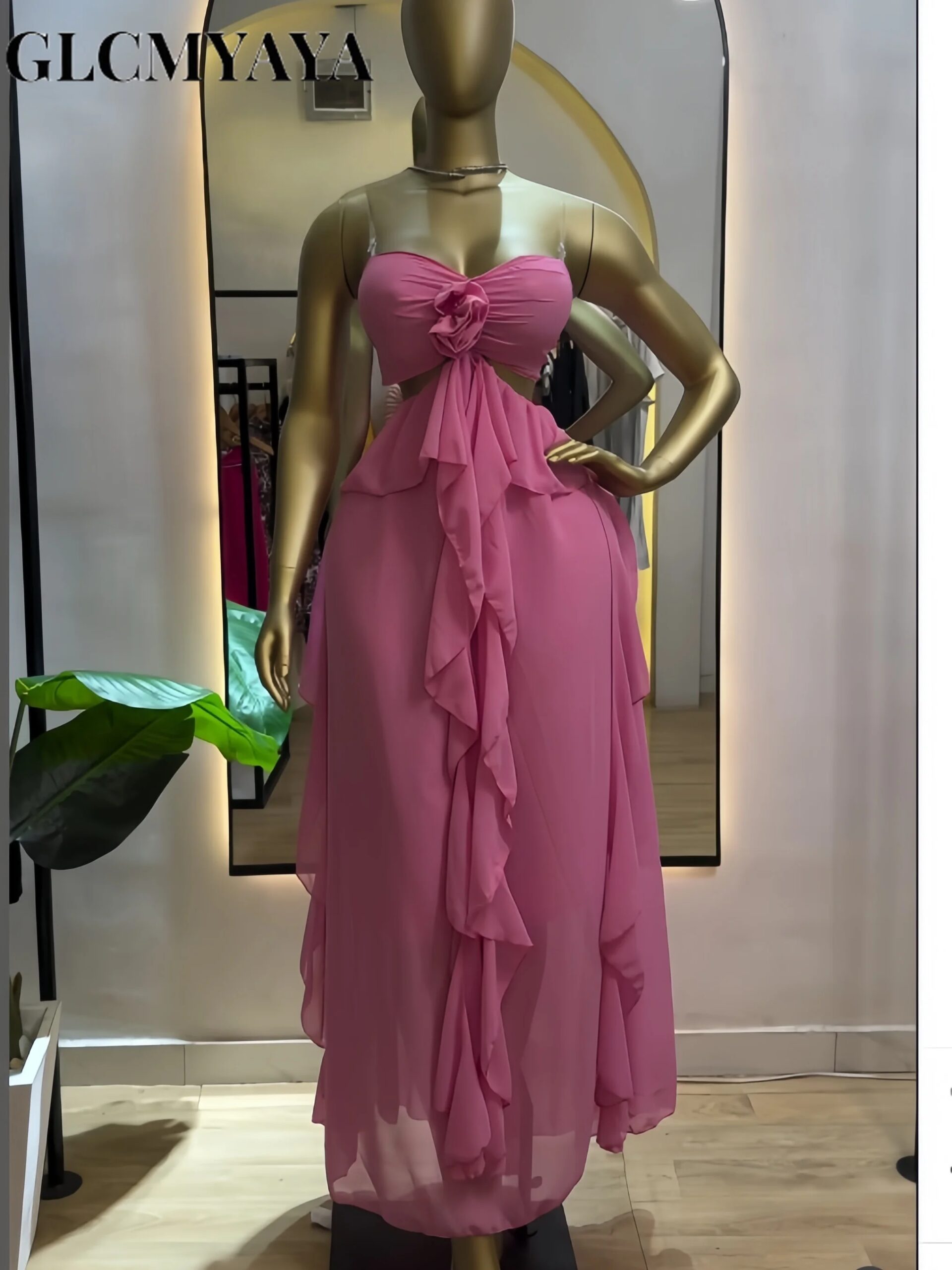 CM.YAYA Women Sweet Collar Floral Applique Ruffles A-line Bow Backless Maxi Dress Parties Education Beach Long Dresses Vestidos