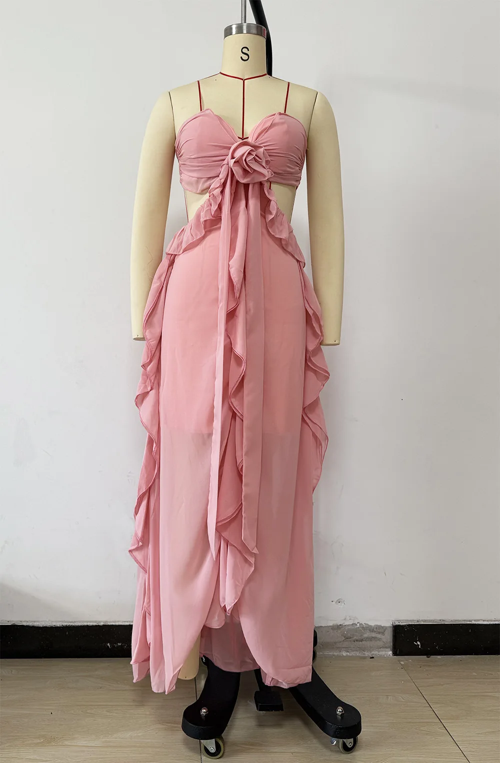 CM.YAYA Women Sweet Collar Floral Applique Ruffles A-line Bow Backless Maxi Dress Parties Education Beach Long Dresses Vestidos