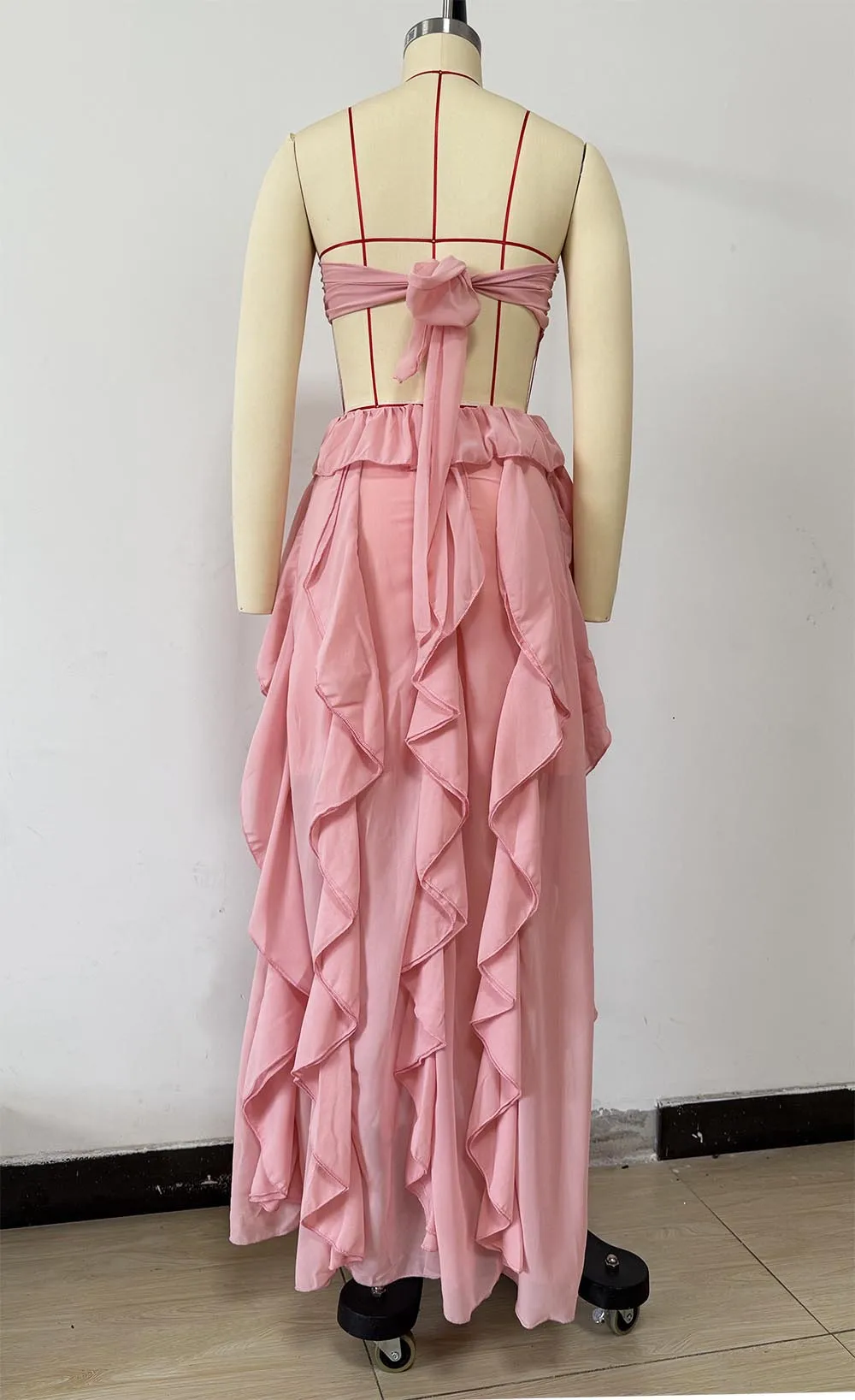 CM.YAYA Women Sweet Collar Floral Applique Ruffles A-line Bow Backless Maxi Dress Parties Education Beach Long Dresses Vestidos