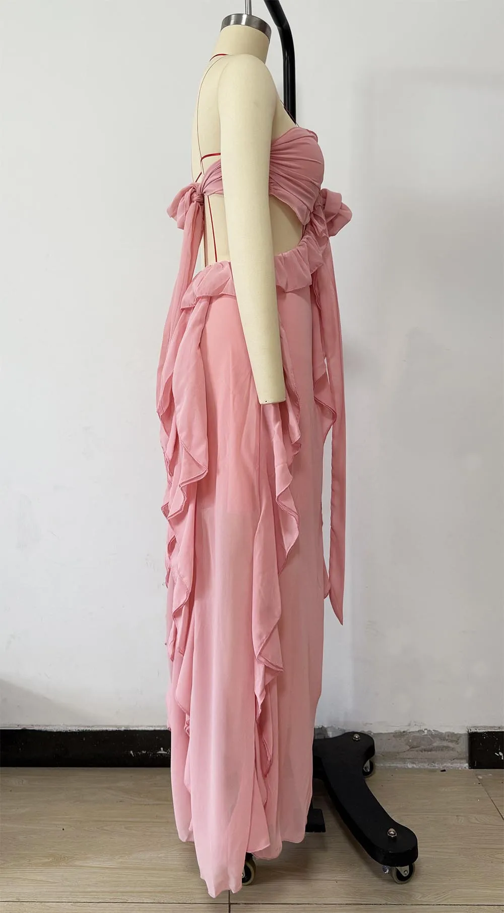 CM.YAYA Women Sweet Collar Floral Applique Ruffles A-line Bow Backless Maxi Dress Parties Education Beach Long Dresses Vestidos