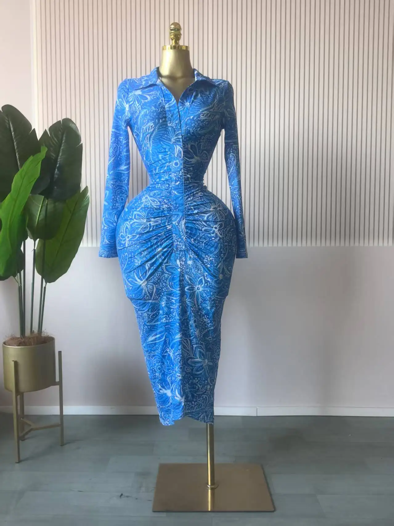 CM.YAYA Women Full Sleeve Floral Print Stacked Bodycon Long Dress 2025 Fall Evening Birthday Night Party Vestidos Sexy Dresses