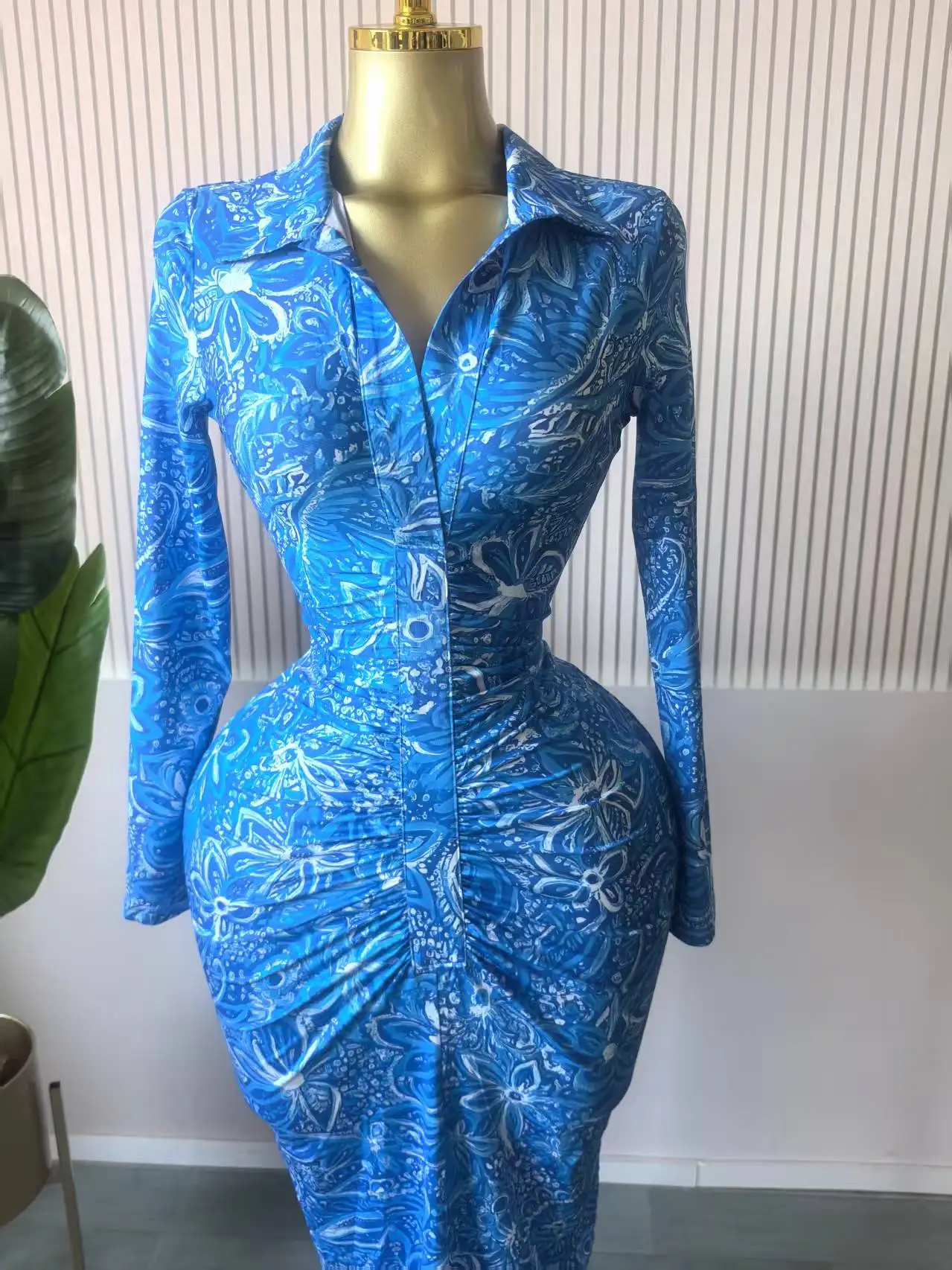 CM.YAYA Women Full Sleeve Floral Print Stacked Bodycon Long Dress 2025 Fall Evening Birthday Night Party Vestidos Sexy Dresses