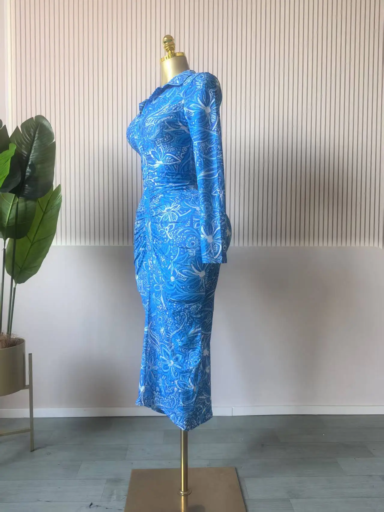 CM.YAYA Women Full Sleeve Floral Print Stacked Bodycon Long Dress 2025 Fall Evening Birthday Night Party Vestidos Sexy Dresses