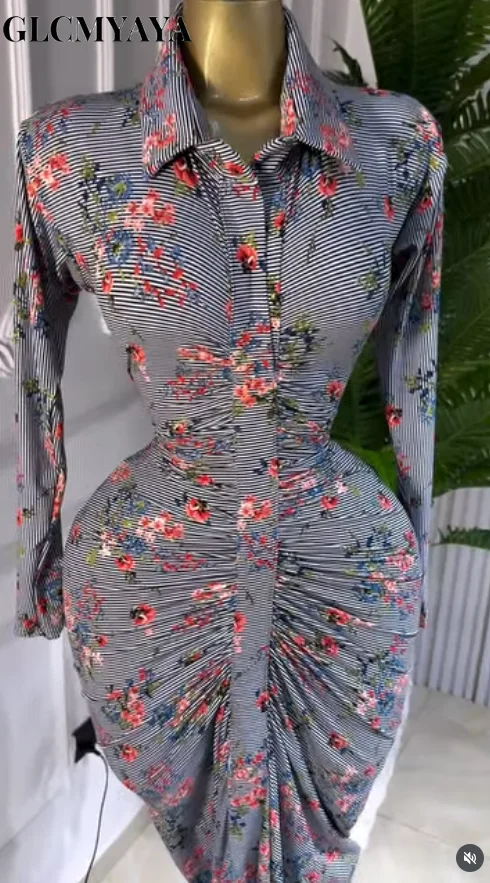 CM.YAYA Women Full Sleeve Floral Print Stacked Bodycon Long Dress 2025 Fall Evening Birthday Night Party Vestidos Sexy Dresses