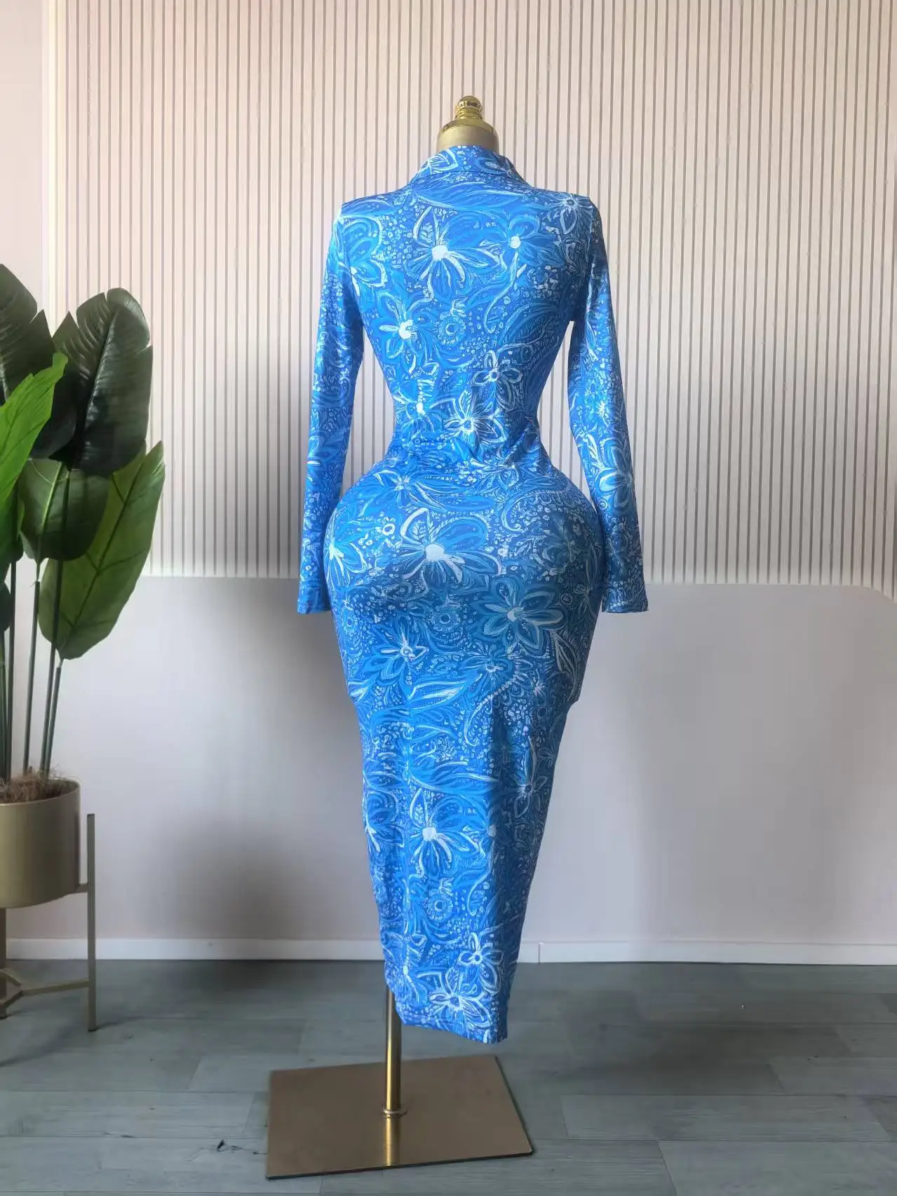 CM.YAYA Women Full Sleeve Floral Print Stacked Bodycon Long Dress 2025 Fall Evening Birthday Night Party Vestidos Sexy Dresses