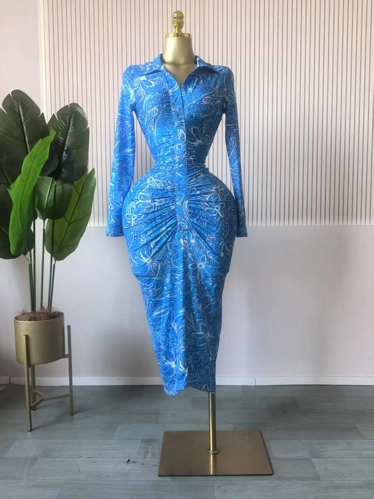 CM.YAYA Women Full Sleeve Floral Print Stacked Bodycon Long Dress 2025 Fall Evening Birthday Night Party Vestidos Sexy Dresses