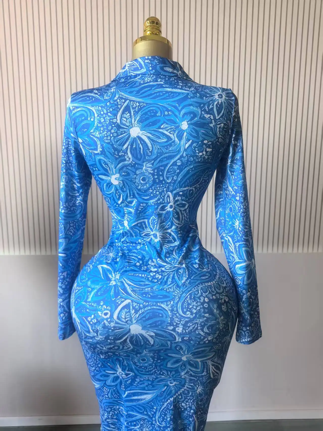 CM.YAYA Women Full Sleeve Floral Print Stacked Bodycon Long Dress 2025 Fall Evening Birthday Night Party Vestidos Sexy Dresses